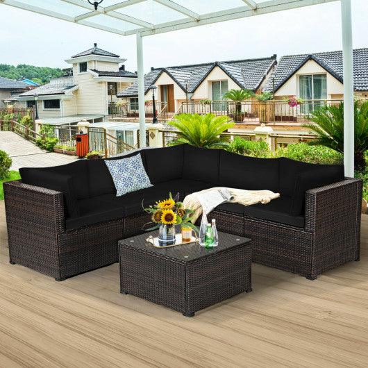 6 Pieces Patio Furniture Sofa Set with Cushions for Outdoor-Black at Set Shop and Smile