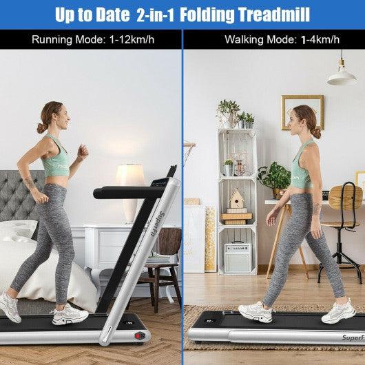 2-in-1 Electric Motorized Health and Fitness Folding Treadmill with Dual Display-Silver at Set Shop and Smile
