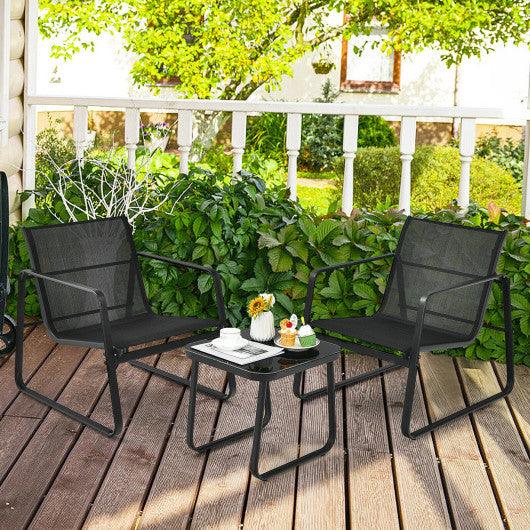 3 Pieces Patio Bistro Furniture Set with Glass Top Table Garden Deck-Black at Set Shop and Smile