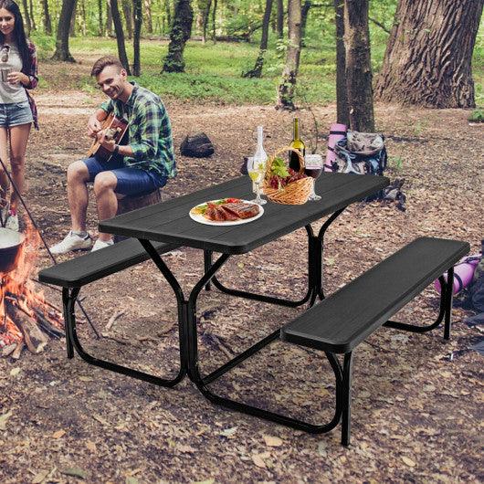 HDPE Outdoor Picnic Table Bench Set with Metal Base-Black at Set Shop and Smile