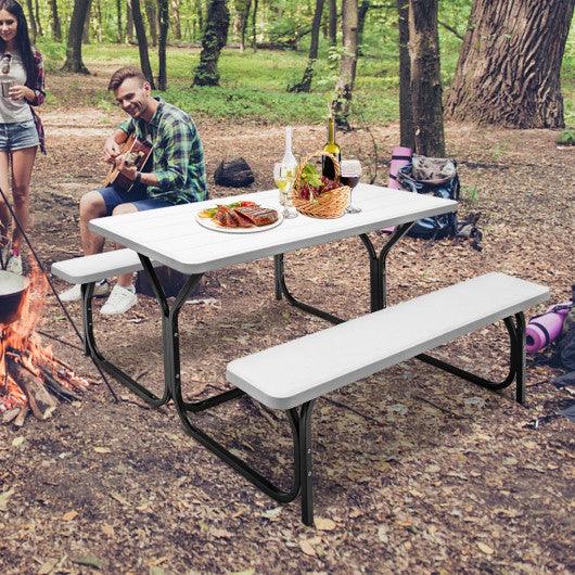 Picnic Table Bench Set for Outdoor Camping -White at Set Shop and Smile