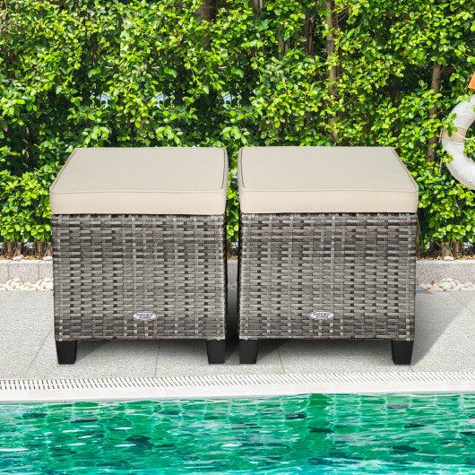 2 Pieces Patio Rattan Ottoman Seat with Removable Cushions-Beige at Set Shop and Smile