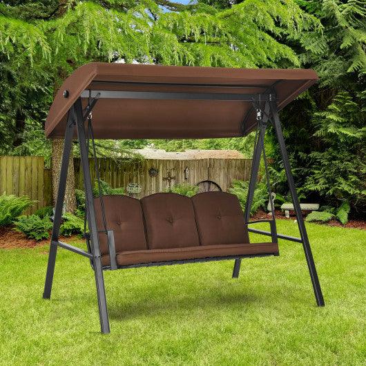 Outdoor 3-Seat Porch Swing with Adjust Canopy and Cushions-Coffee at Set Shop and Smile