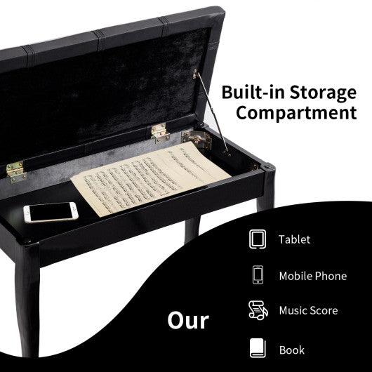 Solid Wood PU Leather Piano Bench with Storage-Black at Set Shop and Smile