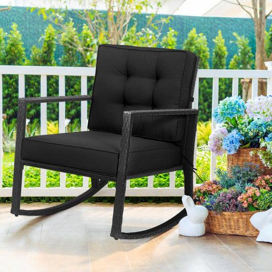 Patio Rattan Rocker Outdoor Glider Rocking Chair Cushion Lawn-Black at Set Shop and Smile