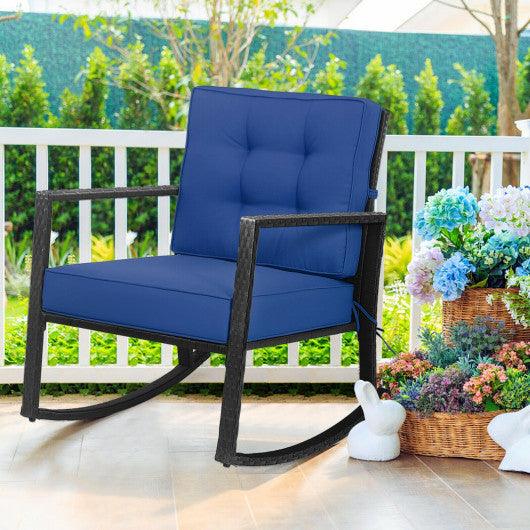 Patio Rattan Rocker Outdoor Glider Rocking Chair Cushion Lawn-Navy at Set Shop and Smile