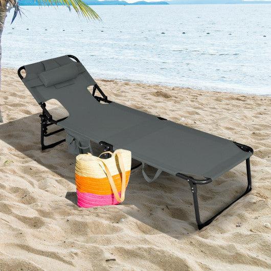 Folding Beach Lounge Chair with Pillow for Outdoor-Gray at Set Shop and Smile