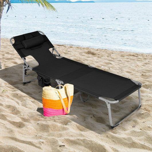 Folding Beach Lounge Chair with Pillow for Outdoor-Black at Set Shop and Smile