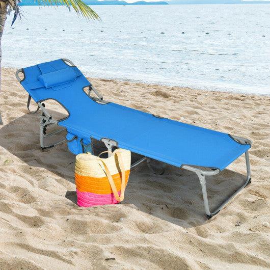 Folding Beach Lounge Chair with Pillow for Outdoor-Blue at Set Shop and Smile