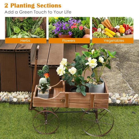 Wooden Wagon Plant Bed With Wheel for Garden Yard-Brown at Set Shop and Smile