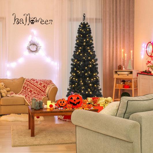 Pre-lit Christmas Halloween Tree with PVC Branch Tips and Warm White Lights-6 ft at Set Shop and Smile