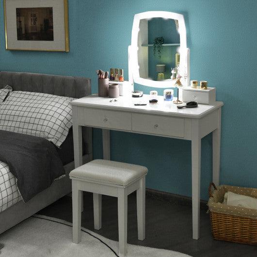 Vanity Table Set with Lighted Mirror for Bedroom and Dressing Room-White at Set Shop and Smile