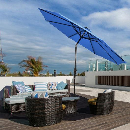 10' Solar LED Lighted Patio Market Umbrella Shade Tilt Adjustment Crank-Blue at Set Shop and Smile