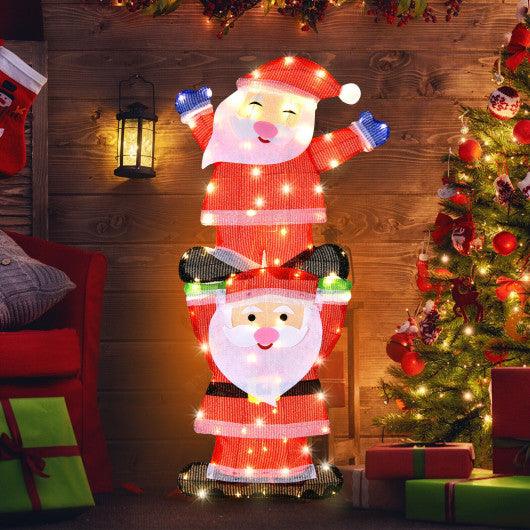 LED Double Santa Yard Christmas Decoration with String Lights and Stakes at Set Shop and Smile