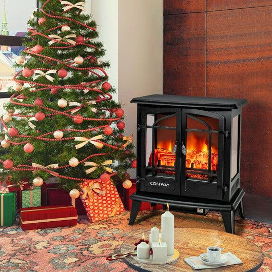 25 Inch Freestanding Electric Fireplace Heater with Realistic Flame effect-Black at Set Shop and Smile