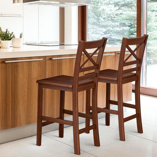 Set of 2 Bar Stools 24 Inch Counter Height Chairs with Rubber Wood Legs at Set Shop and Smile