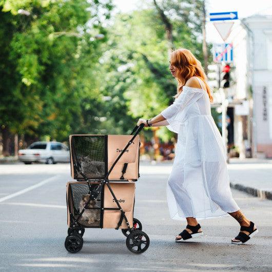 4-in-1 Double Pet Stroller with Detachable Carrier and Travel Carriage-Beige at Set Shop and Smile