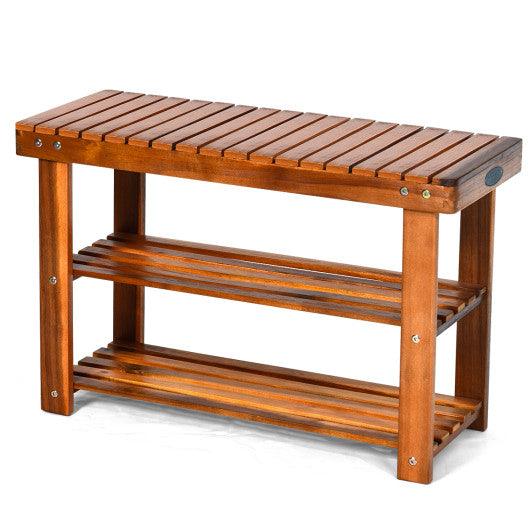 Freestanding Wood Bench with 3-Tier Storage Shelves at Set Shop and Smile