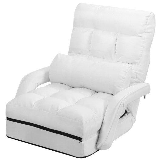 Folding Lazy Floor Chair Sofa with Armrests and Pillow-White at Set Shop and Smile