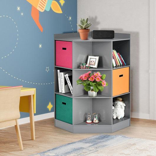 3-Tier Kids Storage Shelf Corner Cabinet with 3 Baskets-Gray at Set Shop and Smile
