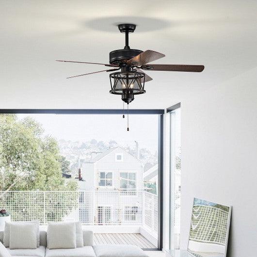 50 Inches Ceiling Fan with Lights Reversible Blades and Pull Chain Control-Black at Set Shop and Smile
