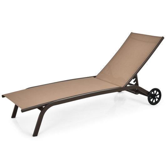 6-Poisition Adjustable Outdoor Chaise Recliner with Wheels-Brown at Set Shop and Smile
