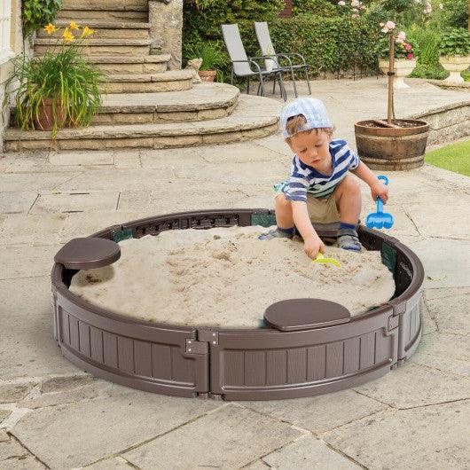 Sandbox with Built-in Corner Seat and Cover-Brown at Set Shop and Smile