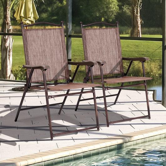 Set of 2 Patio Folding Sling Back Camping Deck Chairs-Brown at Set Shop and Smile