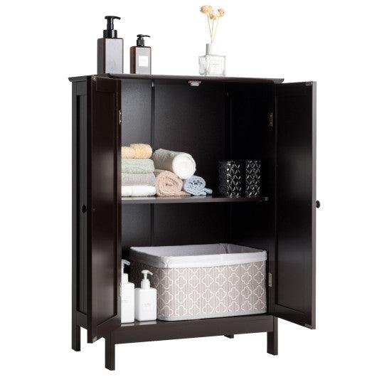 Bathroom Floor Storage Double Door Cupboard Cabinet-Brown at Set Shop and Smile