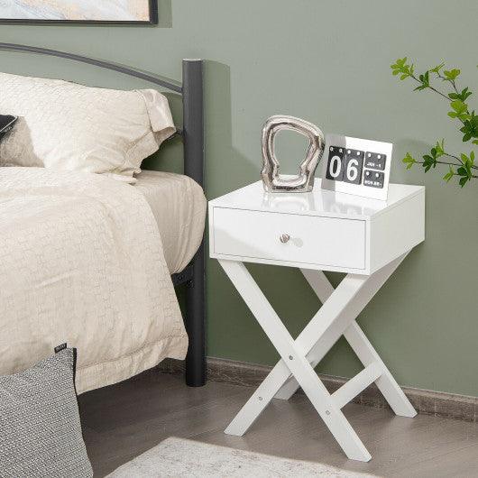 Modern X-Shaped Nightstand with Drawer for Living Room Bedroom-White at Set Shop and Smile