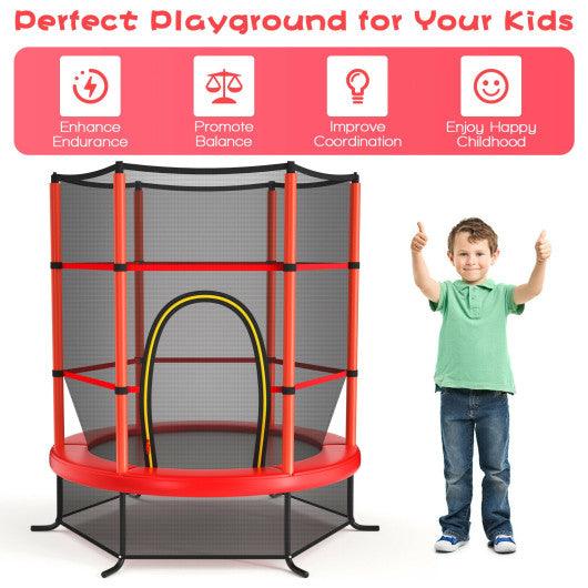 55 Inch Kids Recreational Trampoline Bouncing Jumping Mat with Enclosure Net-Red at Set Shop and Smile
