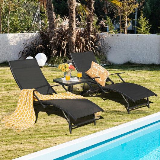 2 Pieces Patio Folding Stackable Lounge Chair Chaise with Armrest-Black at Set Shop and Smile