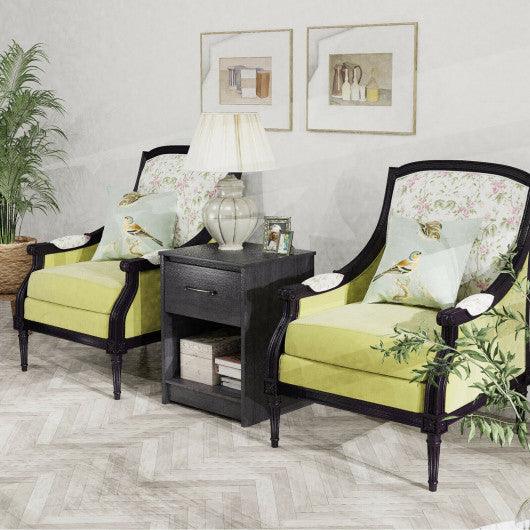 Wooden Nightstand with Drawer and Open Storage Compartment-Black at Set Shop and Smile