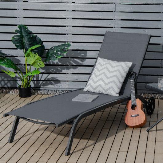 6-Poisition Adjustable Outdoor Chaise Recliner with Wheels-Gray at Set Shop and Smile