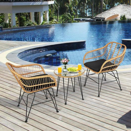 3 Pieces Rattan Furniture Set with Cushioned Chair Table-Black at Set Shop and Smile