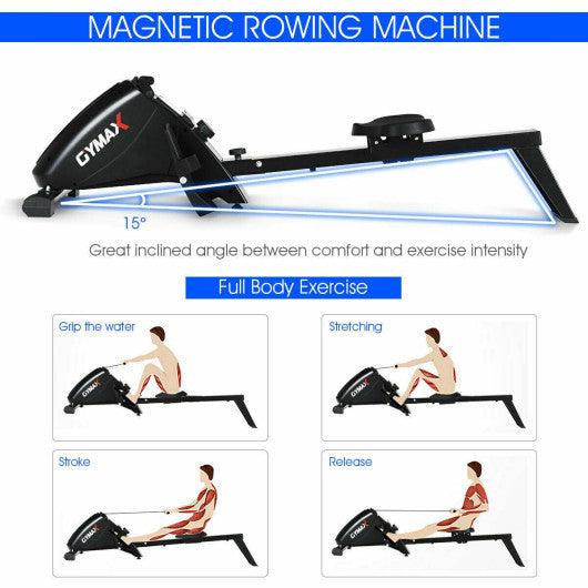 Foldable Magnetic Quiet Operated Fitness Rowing Machine with 10 Level Adjustable Resistance at Set Shop and Smile
