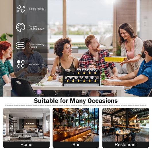 2-Tier 12 Bottles Bamboo Storage Shelf Wine Rack-Brown at Set Shop and Smile