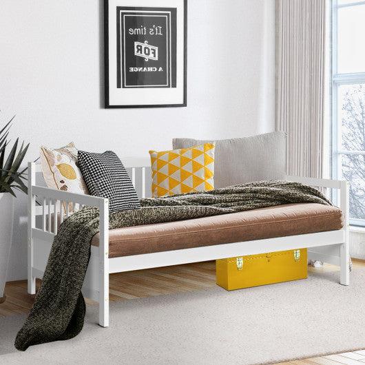 Twin Size Wooden Slats Daybed Bed with Rails-White at Set Shop and Smile