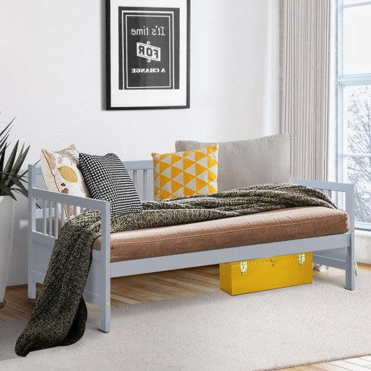 Twin Size Wooden Slats Daybed Bed with Rails-Gray at Set Shop and Smile