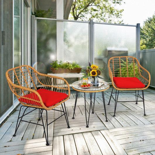 3 Pieces Rattan Furniture Set with Cushioned Chair Table-Red at Set Shop and Smile