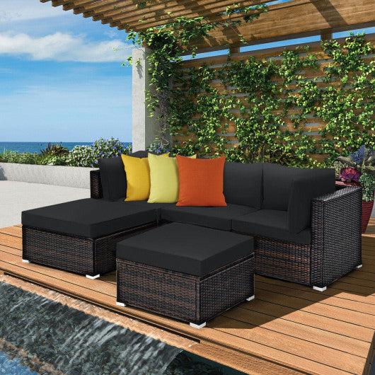 5 Pieces Patio Sectional Rattan Furniture Set with Ottoman Table-Black at Set Shop and Smile