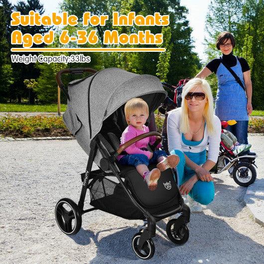 5-Point Harness Lightweight Infant Stroller with Foot Cover and Adjustable Backrest-Gray at Set Shop and Smile