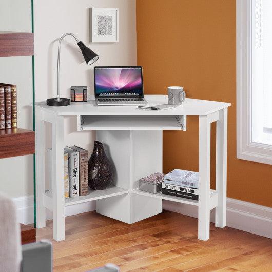 Wooden Study Computer Corner Desk with Drawer-White at Set Shop and Smile