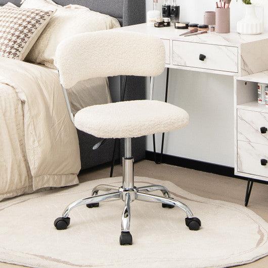 Computer Desk Chair Adjustable Sherpa Office Chair Swivel Vanity Chair-White at Set Shop and Smile