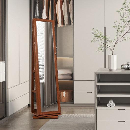 360° Rotatable 2-in-1 Lockable Jewelry Cabinet with Full-Length Mirror-Brown at Set Shop and Smile