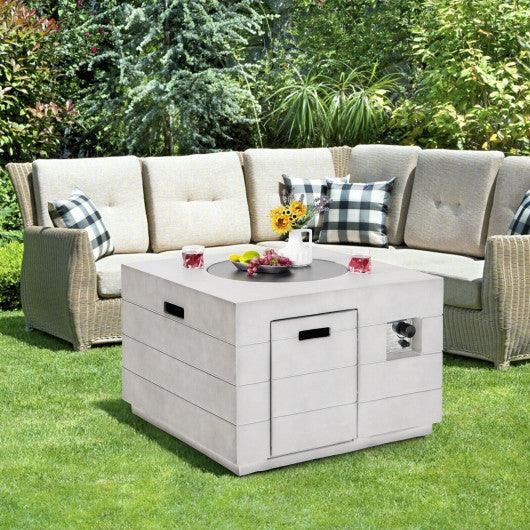 34 Inch Square Concrete Propane Fire Pit Table with Lava Rocks and Cover 50 000 BTU-Gray at Set Shop and Smile