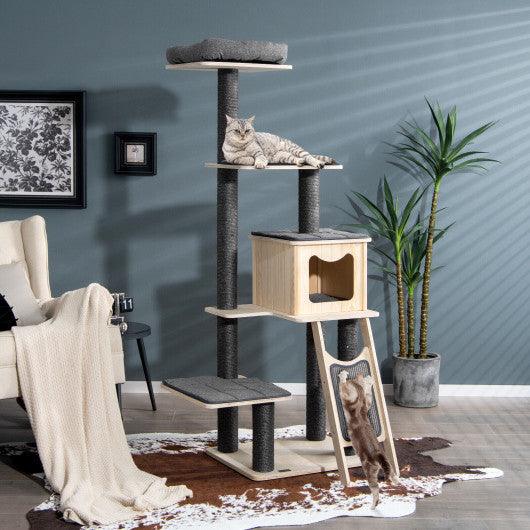 5-Tier Modern Wood Cat Tower with Washable Cushions-Gray at Set Shop and Smile