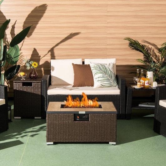 32 x 20 Inch Propane Rattan Fire Pit Table Set with Side Table Tank and Cover-Brown at Set Shop and Smile
