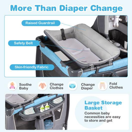 4-in-1 Convertible Portable Baby Play yard with Toys and Music Player-Blue at Set Shop and Smile
