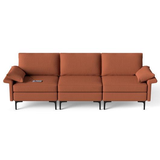 Large 3-Seat Sofa Sectional with Metal Legs and 2 USB Ports for 3-4 people-Red at Set Shop and Smile
